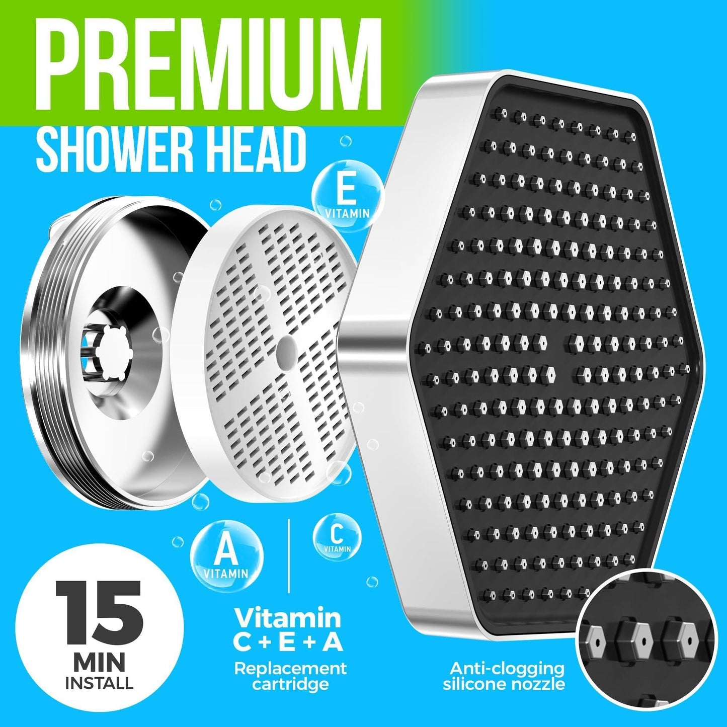 Luxury Filtered Shower Head – High Pressure Rainfall with Vitamin C Filter