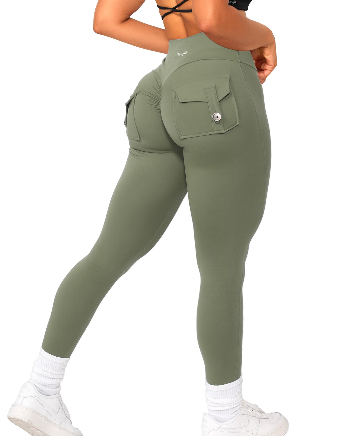 Premier Active Cargo Scrunch Leggings — Pockets + V-Cross Waist