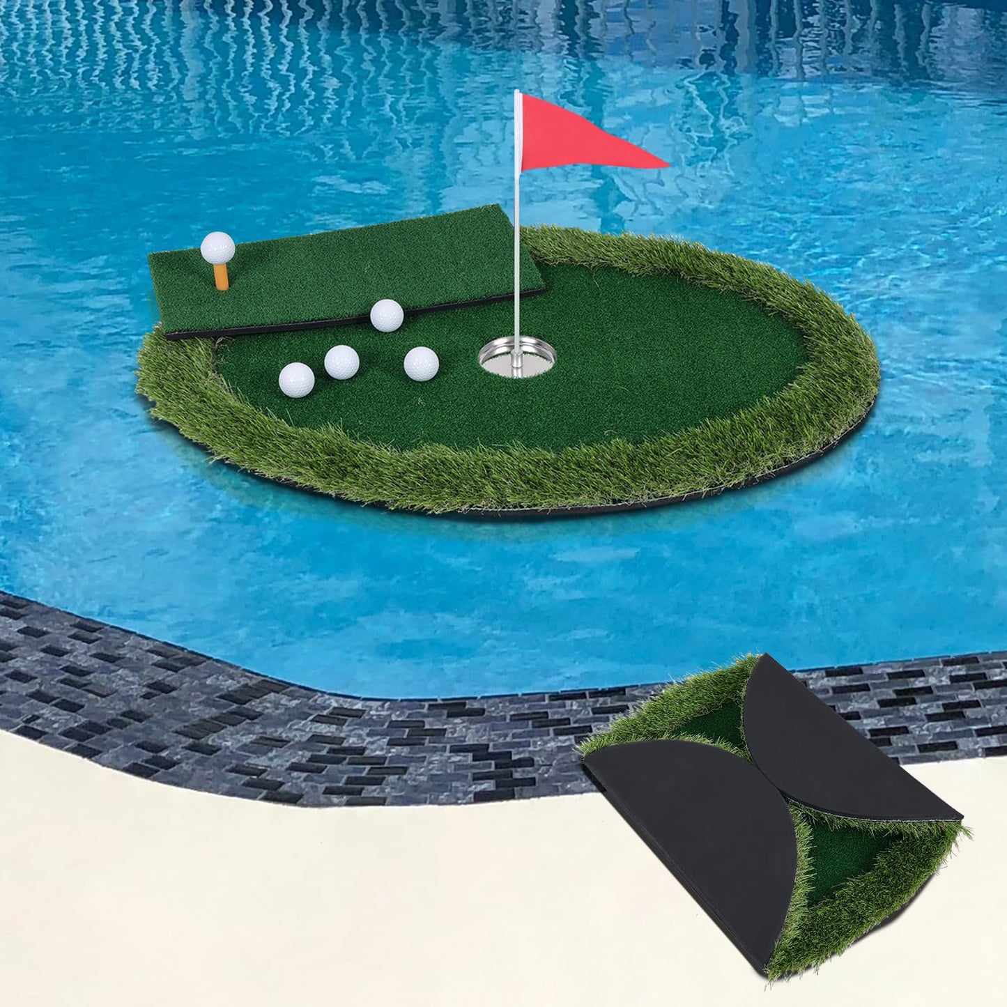 Floating Pool Golf Green — Backyard Par 3 Set