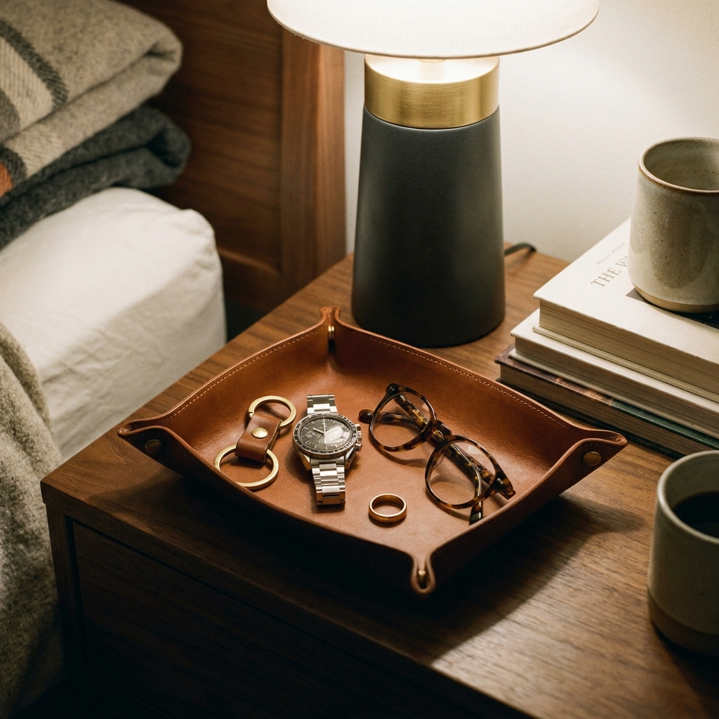 The Command Post Valet Tray — nightstand lifestyle